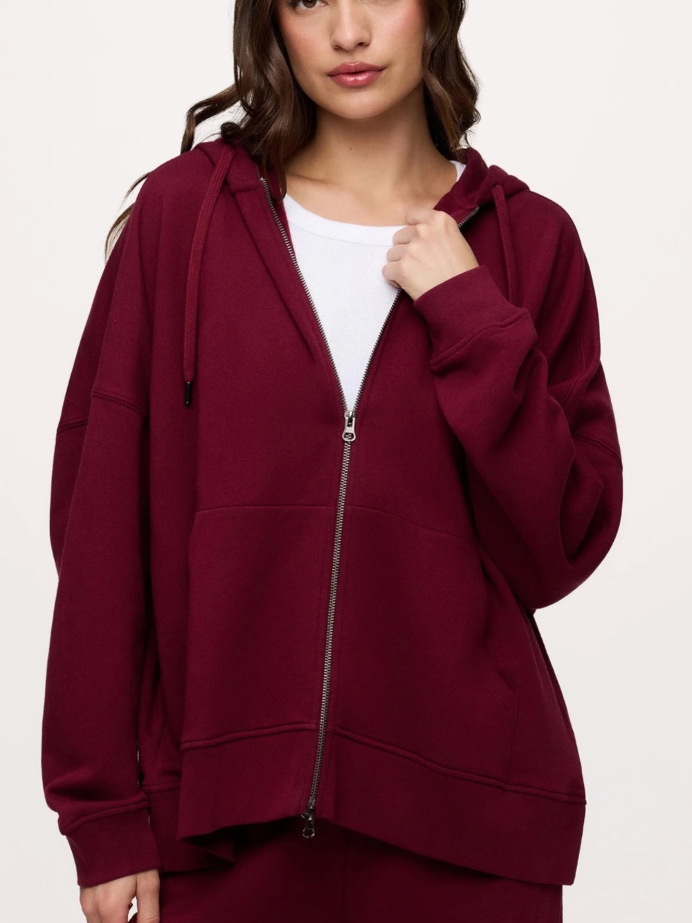 nuuds Oversized Zip Hoodie in Burgundy